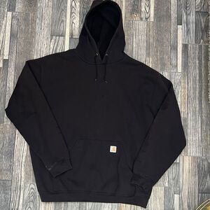 🔥🔥 Vintage CARHARTT Cotton Fleece Black Distressed HOODIE SWEATSHIRT Sz 2XL